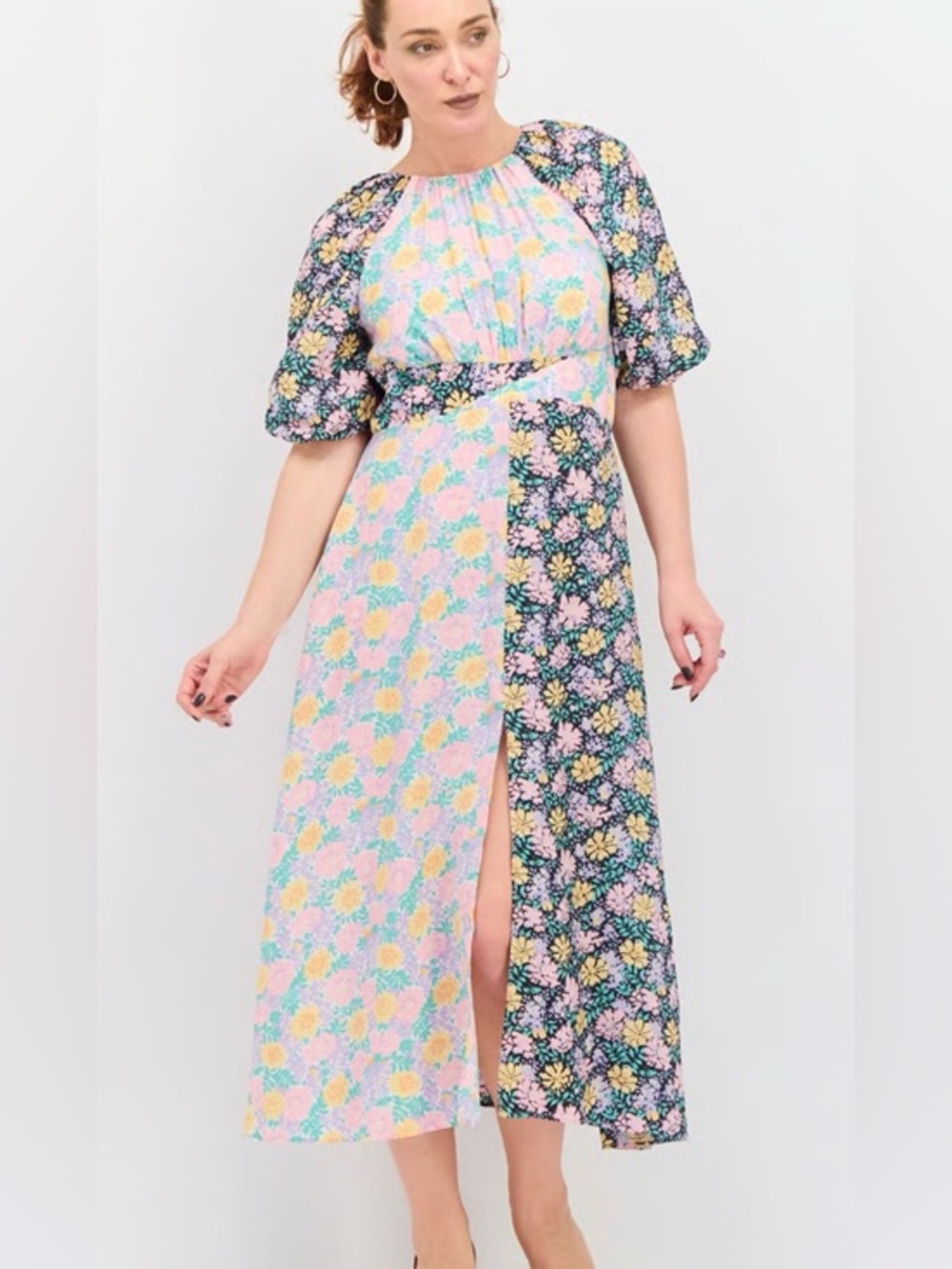Nobody’s Child Penelope Spliced Patchwork Floral Midi Dress  Size 8 NEW Ditsy